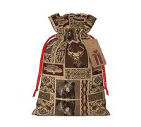 SSIMOO Bolsa de regalo de arpillera con cordón, diseño de oso alce, ciervo, artesanal, bolsa de regalo perfecta para Navidad y vacaciones