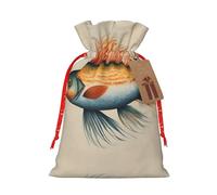 SSIMOO Bolsa de regalo de arpillera con cordón, diseño de pez volador, bolsa de regalo perfecta para Navidad y vacaciones