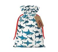 SSIMOO Bolsa de regalo de arpillera hecha a mano con diseño de tiburón con varios gestos, bolsa de regalo de tela perfecta para Navidad y vacaciones