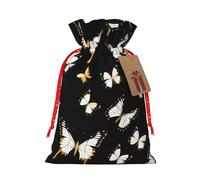 SSIMOO Bolsa de regalo reutilizable con diseño de mariposas doradas y blancas, color negro y cordón que hace que tu regalo sea más delicado