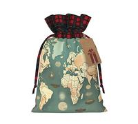 SSIMOO Bolsas de regalo de Navidad con cordón y diseño de mapa del mundo, reutilizables