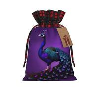 SSIMOO Bolsas de regalo de Navidad con diseño de pavo real morado, con cordón, bolsas de arpillera de retazos, reutilizables