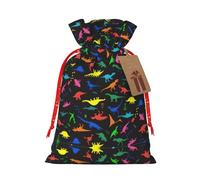 SSIMOO Bonita bolsa de regalo Dinosa hecha a mano de arpillera con cordón, perfecta bolsa de regalo de tela para Navidad y vacaciones