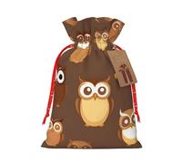 SSIMOO Bonita bolsa de regalo reutilizable de búho de dibujos animados marrón y diseño de cordón que hace que tu regalo sea más delicado