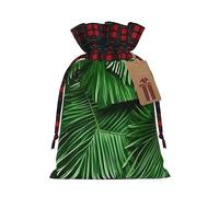 SSIMOO Bonitas hojas de palma verdes elegantes con cordón de ajuste de Navidad, bolsas de arpillera de retazos, reutilizables