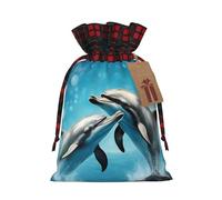 SSIMOO Dolphins In Love - Bolsa de regalo de lino con cordón, elegante bolsa de regalo de tela para festivales y ocasiones especiales