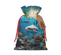 SSIMOO Dolphins Sea Turtle Shark Octopus Coral - Bolsa de regalo de arpillera artesanal con cordón, bolsa de regalo perfecta para Navidad y vacaciones
