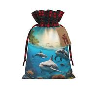SSIMOO Dolphins Sea Turtle Shark Octopus Coral Linen Drawstring Gift Bag - Elegante bolsa de regalo de tela para festivales y ocasiones especiales