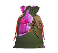 SSIMOO Dragonfly On The Flower - Bolsa de regalo artesanal de arpillera con cordón, bolsa de regalo perfecta para Navidad y vacaciones