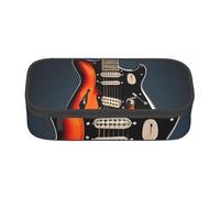 SSIMOO Estuche de tela Oxford con diseño de lunares rojos y blancos, estuche de almacenamiento para escritorio, bonito estuche para lápices, Guitarras eléctricas naranjas, Talla única