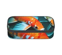 SSIMOO Estuche de tela Oxford con textura de jirafa rosa, estuche de almacenamiento para escritorio, bonito estuche para lápices, Pez Koi HD, Talla única