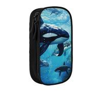 SSIMOO Estuche de tela Oxford de oveja rosa, bolsa de almacenamiento con cremallera, ideal para viajes, bonito y funcional, Las orcas nadan a lo largo de 2, Talla única