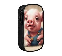 SSIMOO Estuche de tela Oxford, diseño de flores rosas y mariposas moradas, bolsa de almacenamiento con cremallera, ideal para viajes, bonito y funcional, Naughty Pig Baby, Talla única