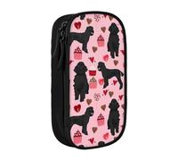 SSIMOO Estuche grande de tela Oxford de lunares blancos, bolsa de almacenamiento con cremallera, ideal para viajes, bonito y funcional, Perros caniches rosados, Talla única