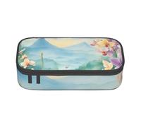 SSIMOO Estuche para lápices de tela Oxford, diseño de mariposa morada, bolsa de almacenamiento para escritorio, bonito estuche para lápices, Orquídea flor mariposa suave primavera fresca, Talla única