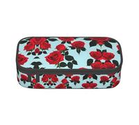 SSIMOO Estuche transparente de tela Oxford con patrón de hoja de palma, organizador de papelería de gran capacidad, bolsa portátil con cremallera, rosa roja, Talla única