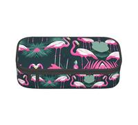 SSIMOO Fall Country Barn - Estuche para lápices de tela Oxford, organizador de papelería de gran capacidad, bolsa portátil con cremallera, Flamenco rosa y hojas, Talla única