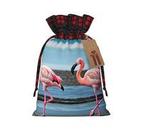 SSIMOO Flamingos On The Beach Chic - Bolsas de regalo de Navidad con cordón, bolsas de arpillera de retazos, reutilizables