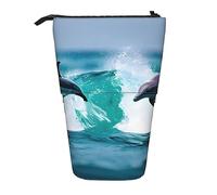 SSIMOO Funny Green Frogs - Bolsa de almacenamiento expandible con cremallera, organizador de escritorio de oficina, Dolphins in the Sea 1, Talla única