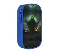 SSIMOO Green Ghost Horror Halloween Pumpkin Oxford estuche de tela con cremallera, bolsa de almacenamiento de papelería, ideal para viajes, bonito y funcional, Calabaza de Halloween de fantasma verde,