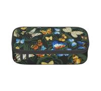 SSIMOO Gymnastics - Estuche de tela Oxford, bolsa de almacenamiento para escritorio, bonito estuche para lápices, color azul, Mariposa colorida hoja verde, Talla única