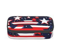 SSIMOO Little Raccoon Face - Estuche de tela Oxford para lápices, bolsa de almacenamiento para escritorio, bonito estuche para lápices, Impresión patriótica del Día de la Independencia con tiras de