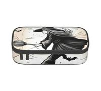 SSIMOO Little Raccoon Face - Estuche de tela Oxford para lápices, bolsa de almacenamiento para escritorio, bonito estuche para lápices, Bruja voladora de Halloween, Talla única