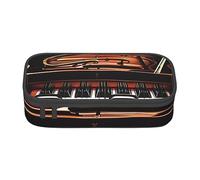 SSIMOO Little Raccoon Face - Estuche de tela Oxford para lápices, bolsa de almacenamiento para escritorio, bonito estuche para lápices, Notas musicales para violín y piano, Talla única