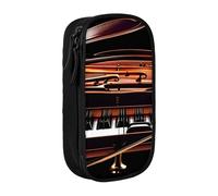 SSIMOO Little Raccoon Face Oxford Bolsa de almacenamiento de papelería, estuche duradero con cremallera, ideal para viajes, Notas musicales para violín y piano, Talla única