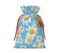 SSIMOO Margarita blanca en fondo azul claro, bolsa de regalo reutilizable para fiestas de vacaciones y diseño de cordón que hacen que tu regalo sea más delicado