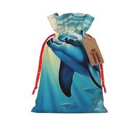 SSIMOO Ocean Dolphin Looking At You 1 bolsa de regalo reutilizable para fiestas navideñas y diseño de cordón que hacen que tu regalo sea más delicado