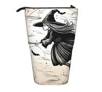 SSIMOO Ocean Dolphin Looking at You 1 organizador de almacenamiento extensible, estuche de papelería ajustable vertical, suministros de oficina con cremallera, Bruja voladora de Halloween, Talla