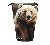 SSIMOO Organizador de almacenamiento extensible con patrón de leopardo negro, estuche de papelería ajustable vertical, suministros de oficina con cremallera, Oso Blanco Oso Marrón, Talla única, Maleta