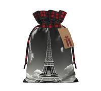 SSIMOO Paris Eiffel Tower And Cloud Chic - Bolsas de regalo de Navidad con cordón, bolsas de arpillera de retazos, reutilizables