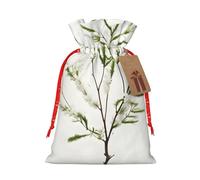 SSIMOO Ramita verde de plantas naturales blancas (1) bolsa de regalo reutilizable para fiestas de vacaciones y diseño de cordón que hace que tu regalo sea más delicado