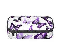 SSIMOO Una espaciosa bolsa de papelería, de tela Oxford, con diseño de mariposa morada, bolsa de almacenamiento de escritorio, bonito estuche para lápices, Mariposas blancas y moradas, Talla única