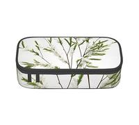 SSIMOO Una espaciosa bolsa de papelería, de tela Oxford, con diseño de mariposa morada, bolsa de almacenamiento de escritorio, bonito estuche para lápices, Planta natural blanca y verde ramita (1),