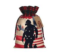 SSIMOO US Military Soldiers Patriotic Memorial Day Chic - Bolsas de regalo de Navidad con cordón, bolsas de arpillera de retazos, reutilizables