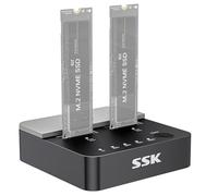 SSK 20 Gbps Caja SSD NVMe M.2 de Doble Bahía, Estaciones de Acoplamiento sin Herramientas para Discos Duros Adaptador USB 3.2 Gen 2X2 Caja NVMe Clon para M Key PCIE NVMe SSD