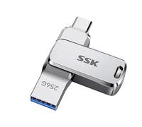 SSK 256 GB Memoria USB Dual Conectores, Memoria USB C Flash Drive hasta 220 MB/s Tipo-C y USB-A Memoria Stick para iPhone 15/16/17Pro/Android OTG con impermeable, a prueba de polvo y a prueba de caída