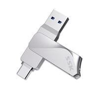 SSK 64GB Memoria Externa USB C Pendrive 2 en 1 USB 3.2 Pen Drive Alta Velocidad de hasta 200Mb/s, Doble OTG Tipo C/A Disco Duro portatil Externo Impermeable Metal para PC Portátil Oficina Automóvil