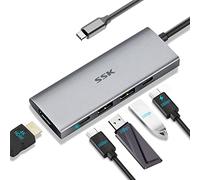 SSK Concentrador USB C 10 Gbps, Adaptador Multipuerto 5 en 1 SuperSpeed Con 2 USB C (1 PD3.0), 2 USB A 3.1/3.2 Gen2, Base de Acoplamiento 4K HDMI Para iMac/MacBook/Pro y Más
