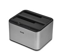 SSK Docking Station, USB 3.0 a SATA de Doble bahía para SSD SATA HDD de 2,5 y 3,5 Pulgadas, con función de clonador / duplicador sin conexión UASP (Compatible con 2x20TB)
