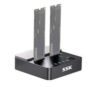 SSK M.2 NVMe SATA SSD Cloner Estación de Acoplamiento, 10 Gbps USB 3.2 Gen 2 Carcasa Duplicadora de Clonación de SSD PCIe con Clave M/Clave B+M con Clonación Sin Conexión