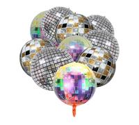 SSKHE 10 globos de bola de discoteca, helio 4D, bola de discoteca colorida metálica dorada y plateada, decoraciones de fiesta de discoteca, globos redondos 4D, suministros de fiesta de baile, boda