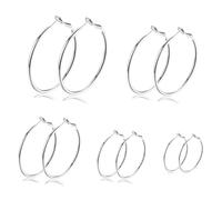 SSKHE 5 Pares FinosAro de Acero Inoxidable Pendientes Creoles para Mujeres Chapado en Plata, Hipoalergénicos pendientes de aro grandes, Finos Pendientes,5 Tamaños (30cm/40cm/50cm/60cm/70cm)