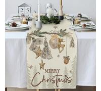 SSKHE Camino de mesa de Navidad de 33 x 183 cm, decoración de mesa de Navidad con árboles, ciervos, campanas, copos de nieve, camino de mesa dorado y plateado para comedor, cocina, fiesta de