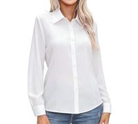 SSKHE Camisas blancas para mujer, botones de manga larga, top informal, tops elásticos básicos para oficina y negocios, Blanco, M