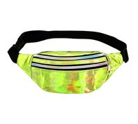 SSKHE Colorido Brillante Bolsa de Cintura para Fiesta Carnavales Deportes Uso Diario, Fanny Pack Metálico con Correa Ajustable, Impermeable Bolsa de Cinturón Láser Elegante, 3 Compartimentos, verde