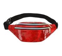 SSKHE Colorido Brillante Bolsa de Cintura para Fiesta Carnavales Deportes Uso Diario, Fanny Pack Metálico con Correa Ajustable, Impermeable Bolsa de Cinturón Láser Elegante, 3 Compartimentos, rojo